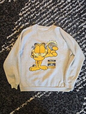 Garfield Jim Davis Graphic Crewneck Sweatshirt - Light Gray